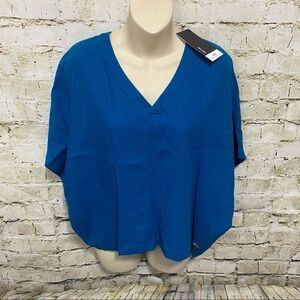 NWT Kensie Blue Linen Dolman Sleeve Linen Top